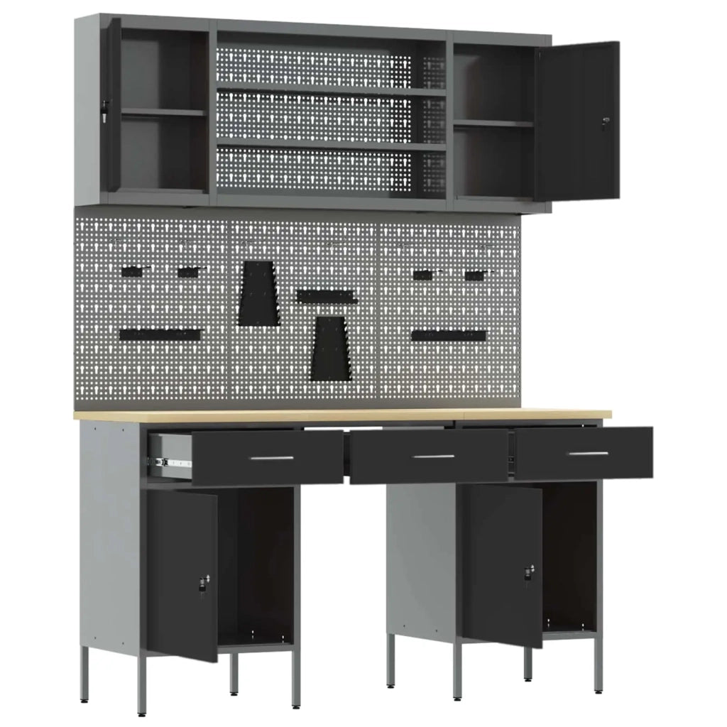 Mobile da lavoro 10 pcs Nero Legno ingegnerizzato e acciaio 3321454