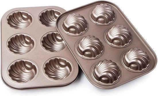 Set di 2 Forme per Madeleine - 6 Fori - Smalto Antiaderente - Forme per Torta di Madeleine
