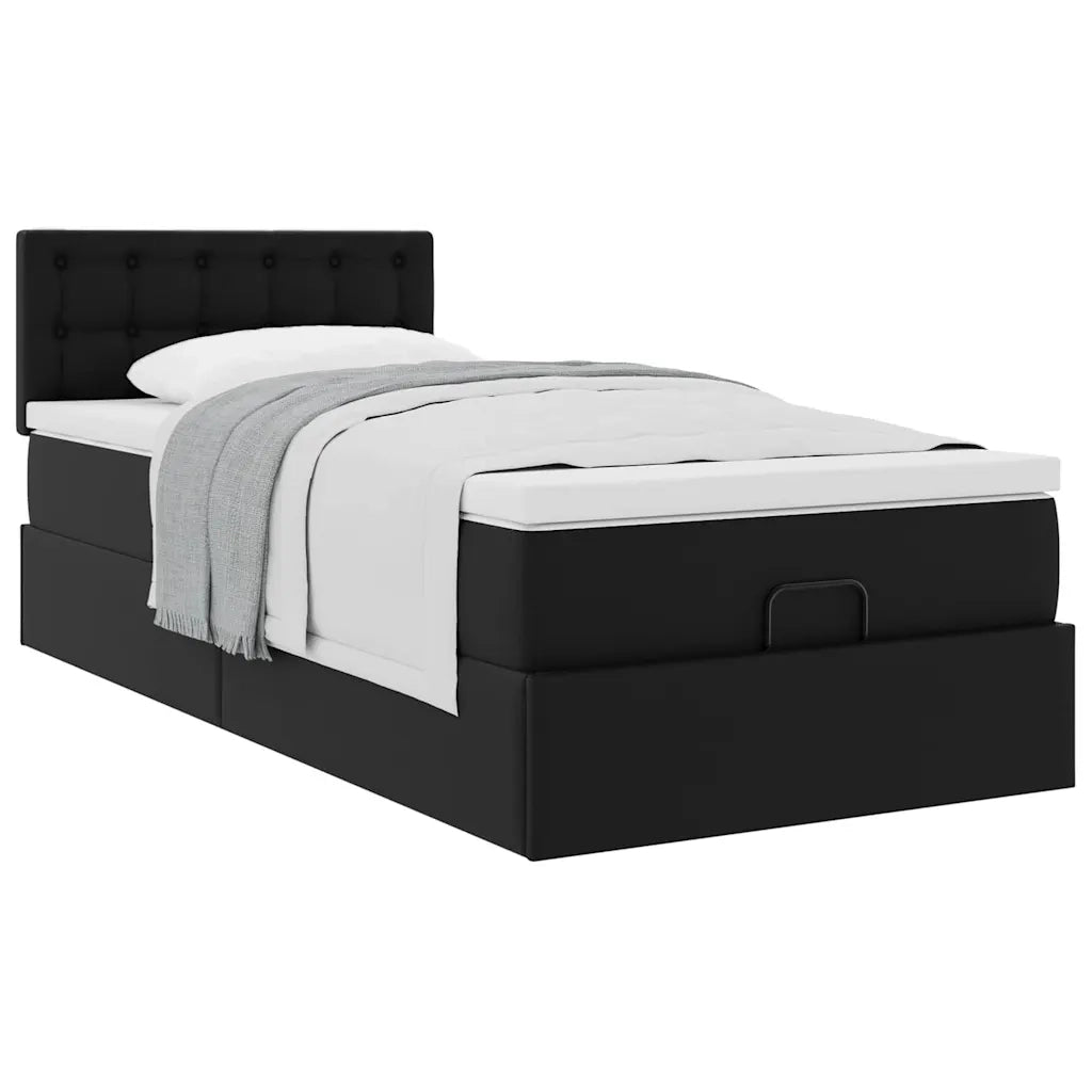 Letto Pouf con Materasso Nero 90x190 cm Similpelle 3311278
