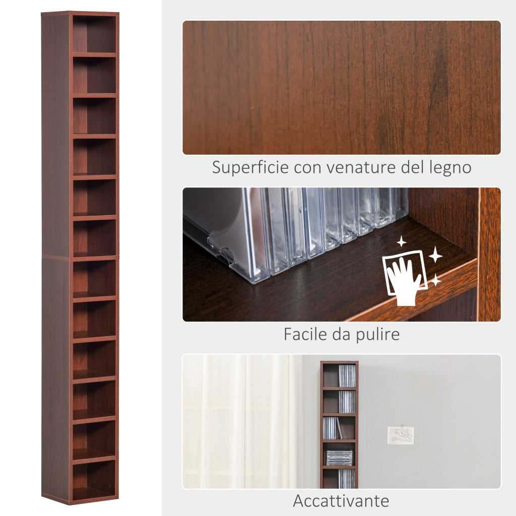 Libreria Porta CD 12 Ripiani per CD Videogames Blu-ray ¨C zephmum ¨C MDF Truciolato 21x20x175 cm Marrone