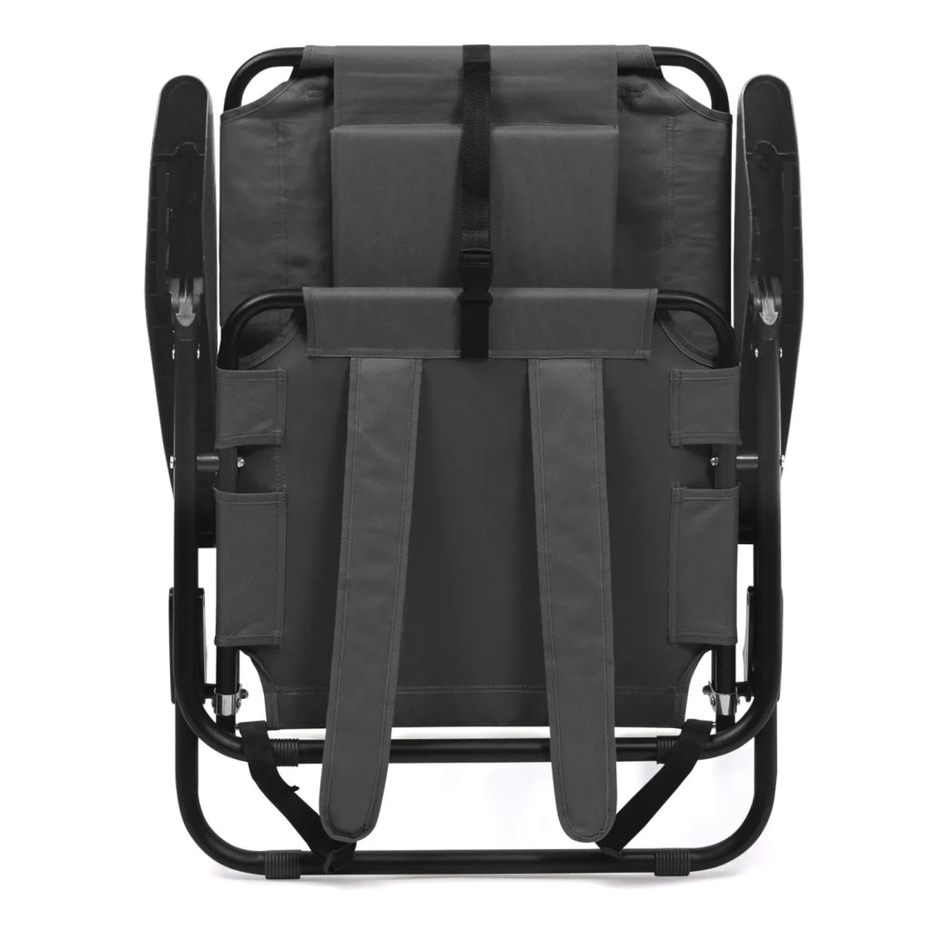 IDMarket - Set di 2 sedie da spiaggia pieghevoli - zaino grigio antracite e poltrone da giardino reclinabili in tela grigia