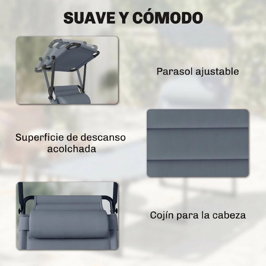 Chaise Longue da Giardino con Tettoia Regolabile ¨C zephmum ¨C Grigio 70x200x45 cm