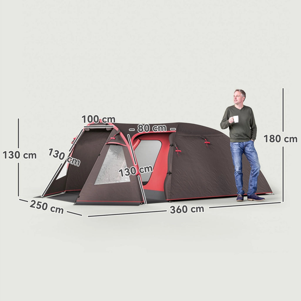 Tenda da Campeggio Impermeabile 360x250x130 cm da 2-4 Persone con Stanze Separate e Doppie Porte Grigio