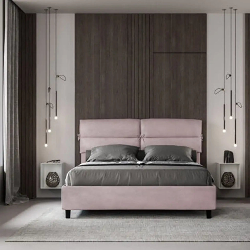 Letto matrimoniale con rete imbottito 160x190 microfibra glicine Nandy