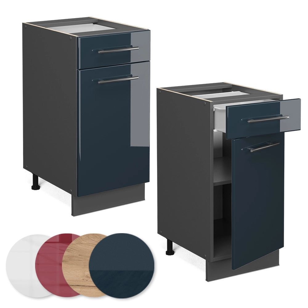 Mobiletto base per cucina Fame-Line Blu scuro lucido/Antracite 40 cm senza piano di lavoro Vicco