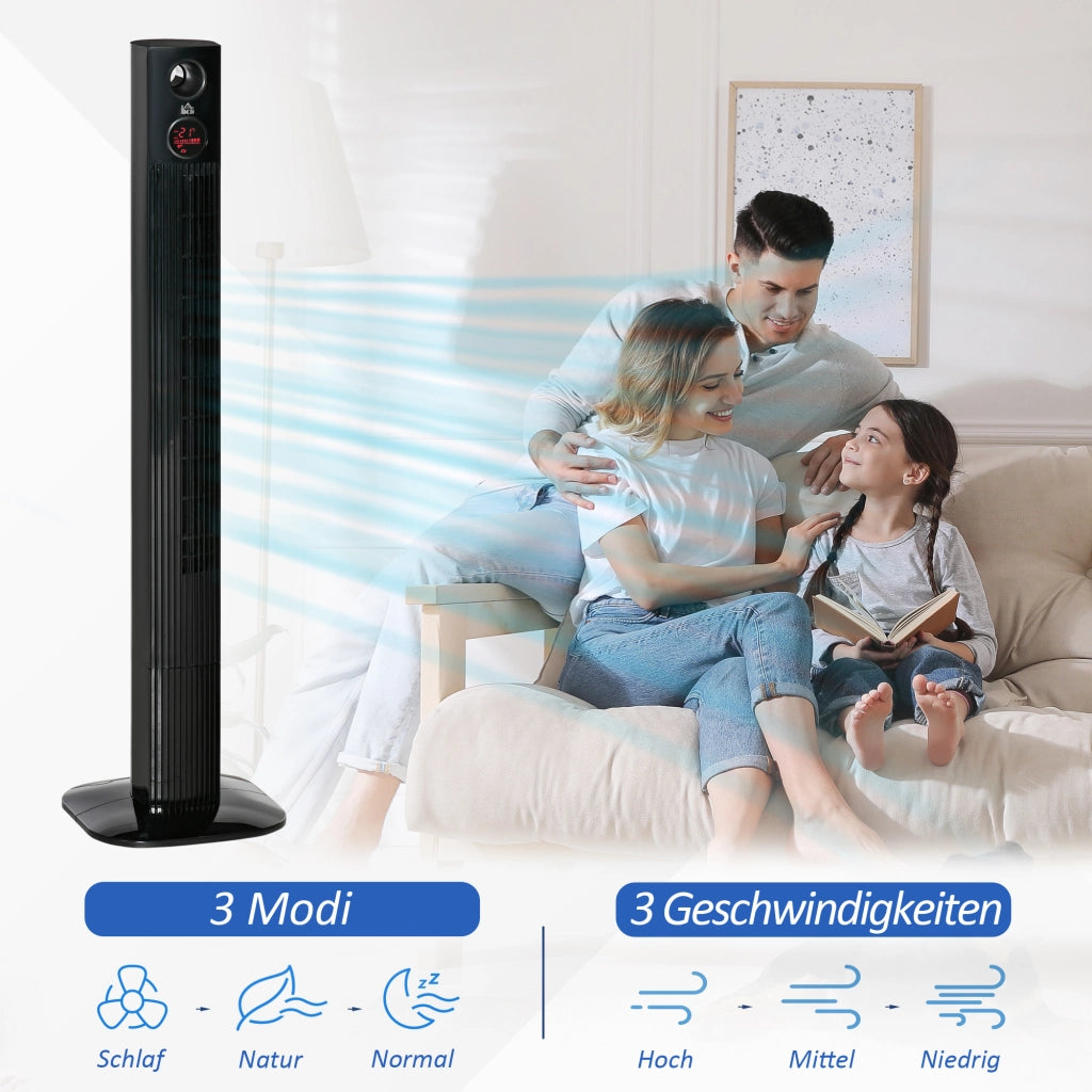 Ventilatore a colonna con telecomando e diffusore di aromi ¨C zephmum ¨C Nero 45W 70¡ã oscillazione