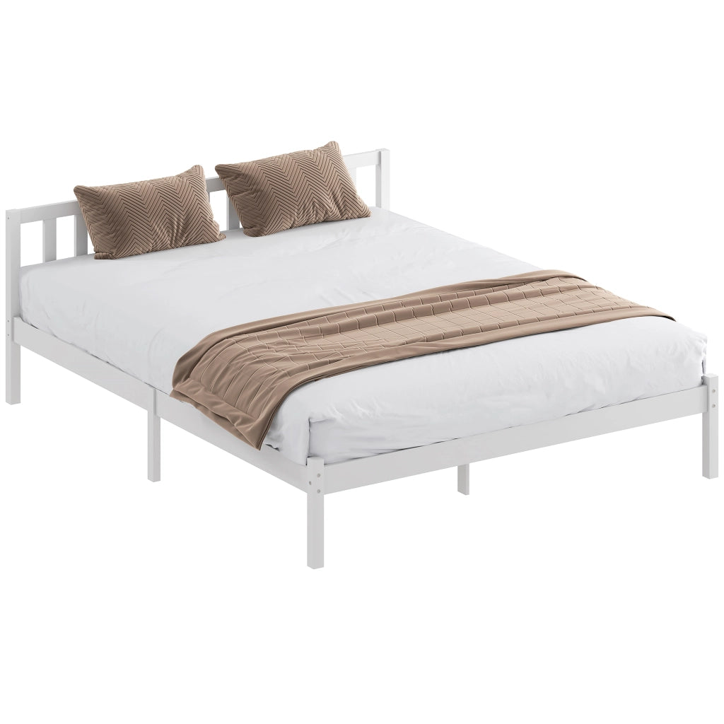 Letto in legno massello con testiera e rete a doghe 160x200 ¨C zephmum ¨C bianco