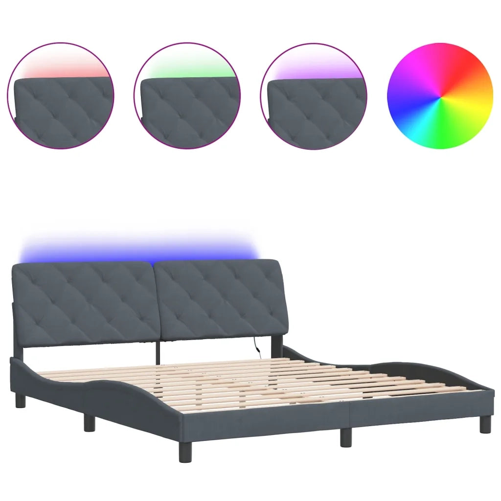 Giroletto con LED senza Materasso-Struttura Letto Grigio Scuro 180x200 cm in Velluto