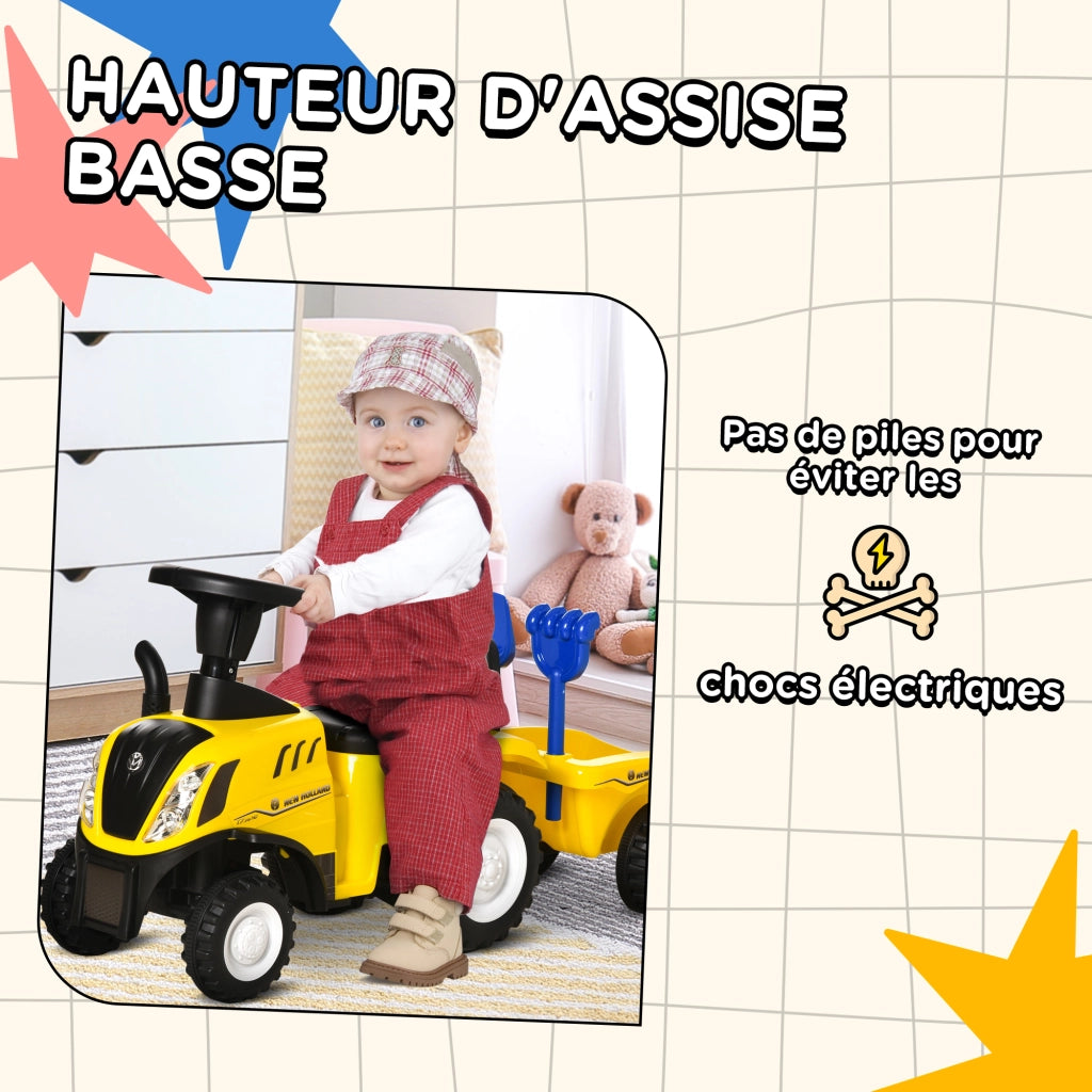 Tracteur Porteur Enfants avec Coffre Amovible ¨C zephmum ¨C Jaune, LED, Klaxon