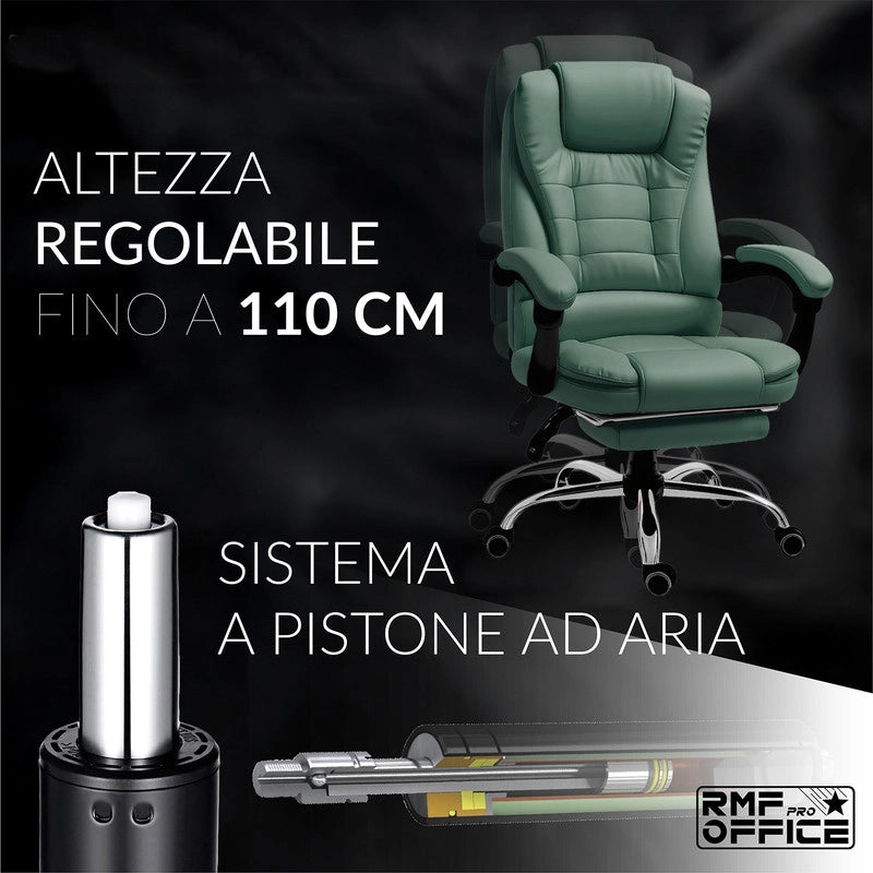 SEDIA DA UFFICIO ERGONOMICA RECLINABILE REGOLABILE IN ALTEZZA CON POGGIA PIEDI VERDE