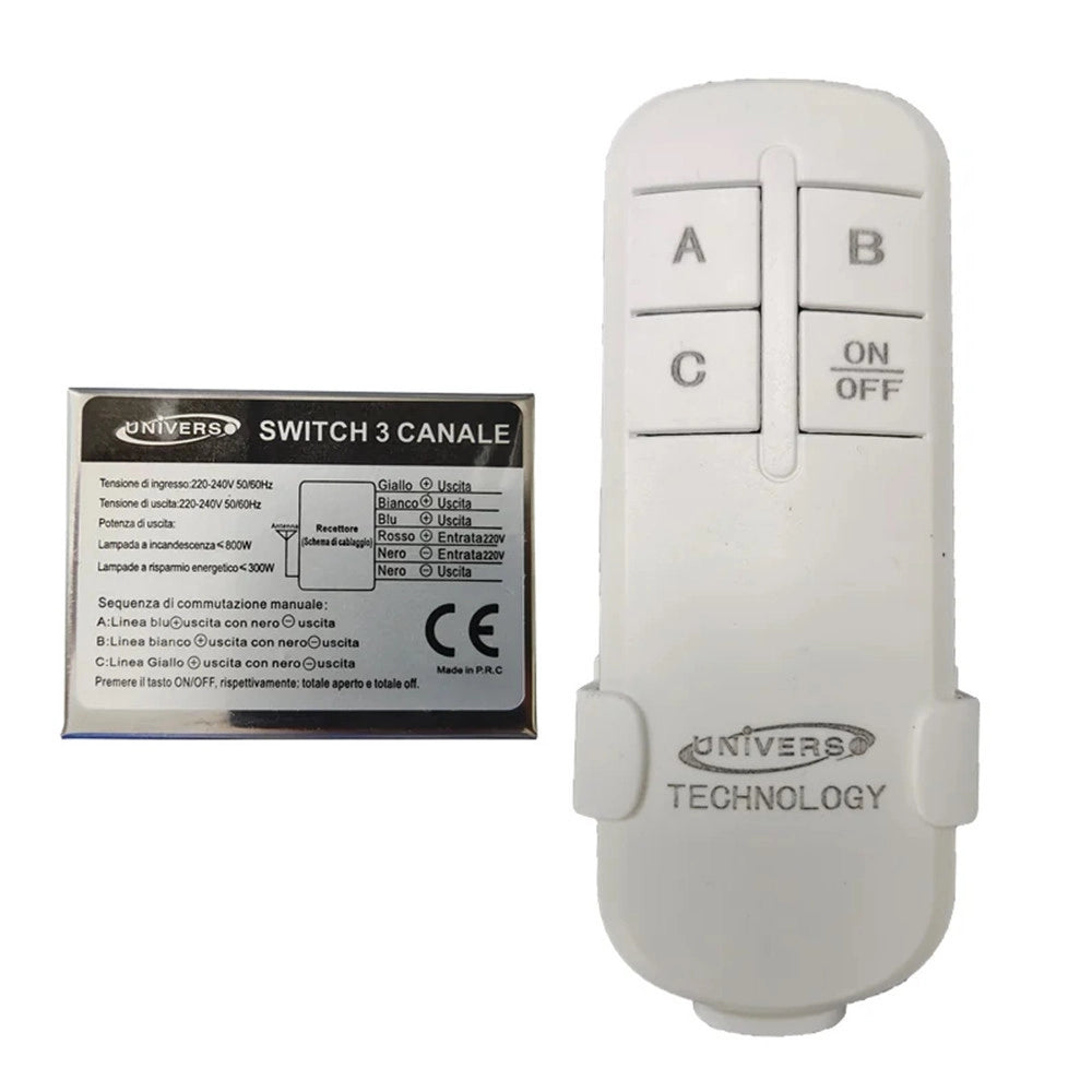 Trade Shop - Switch + Telecomando Wireless Universale 3 Canali Tecnologia Intelligente Te-c -