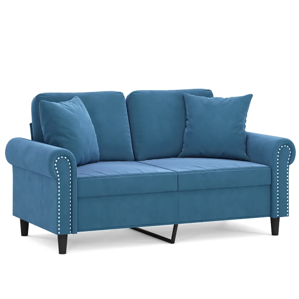 Divano a 2 Posti con Cuscini-Sofa 2 Posti con Cuscini Blu 120 cm in Velluto 299232