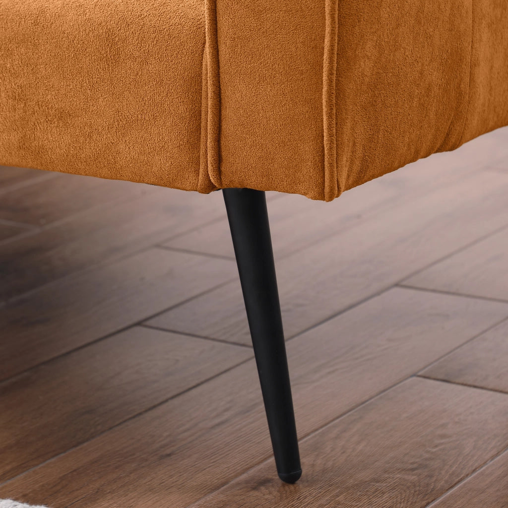 Divano letto futon pieghevole con struttura in legno e piedi in metallo in tessuto a coste arancione per salotto e studio