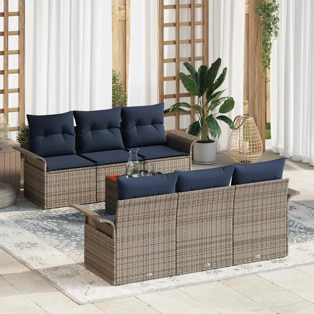 Set Divano da Giardino con cuscino 7 pcs Grigio polyrattan