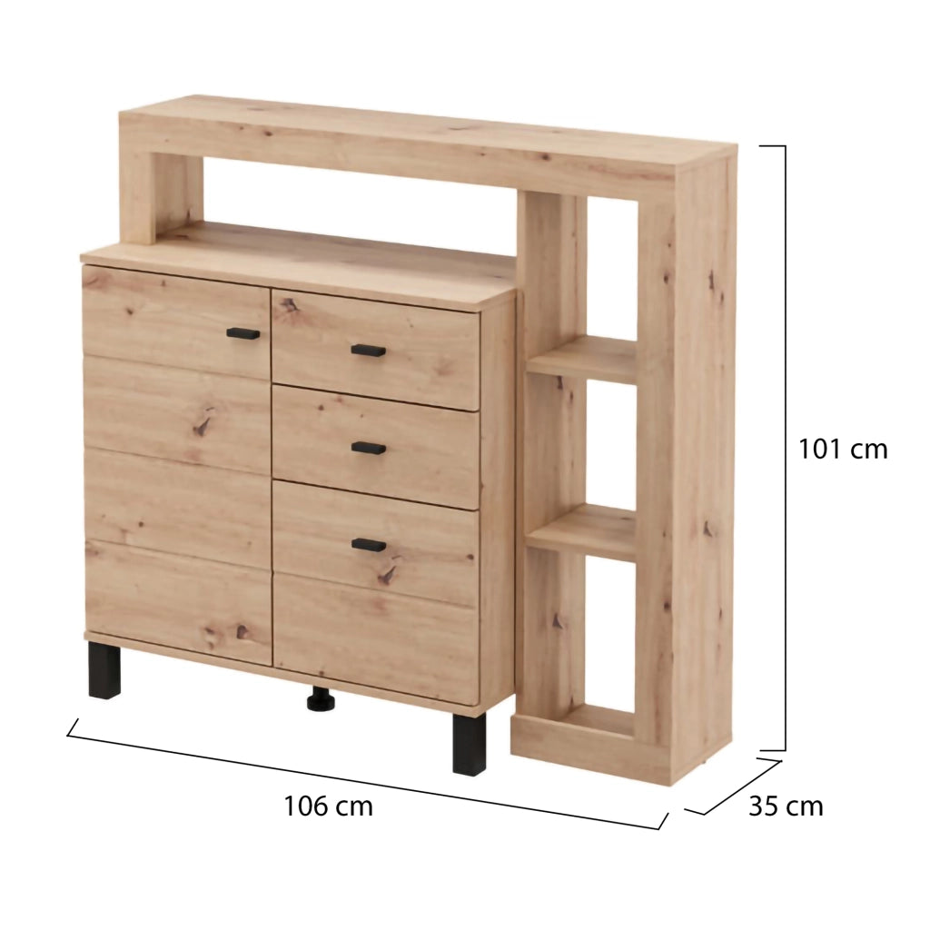 Madia Coloni, Credenza 3 Cassetti, 106x35x101h cm Marrone Rovere Nodi
