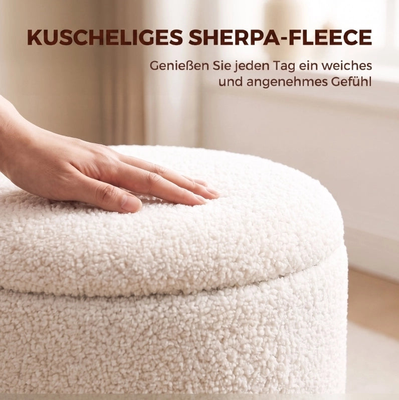 POUF Contenitore in Poliestere Sherpa Crema, Altezza 45 cm