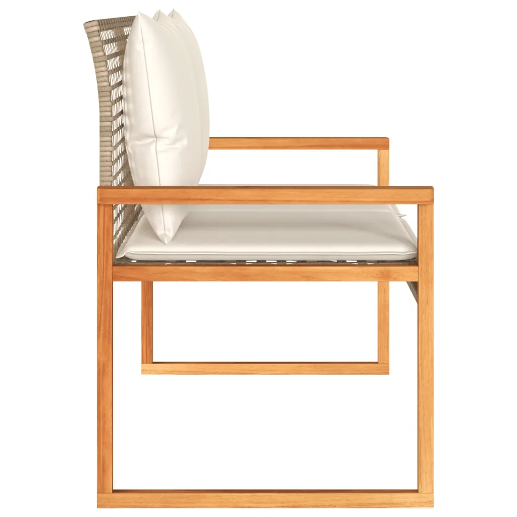 Panchina da Giardino | Panca da Giardino con Cuscino Beige Misto Polyrattan e Acacia