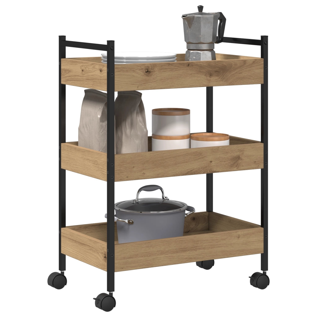 Carrello da Cucina  Rovere Artigianale 50x30x70 cm Legno Ingegnerizzato