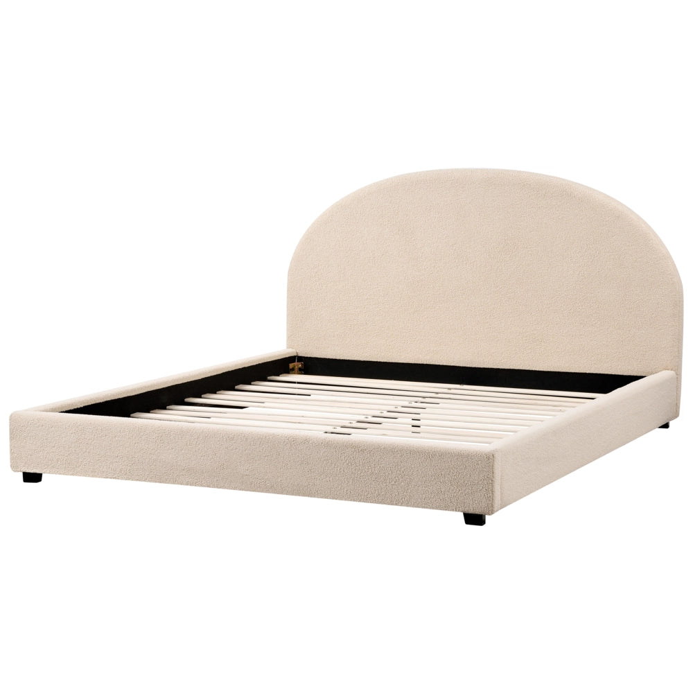 Letto matrimoniale in tessuto bouclè bianco sporco 180 x 200 stile retrò minimalista