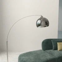 Lampada da Terra Vintage ad Arco con Asta Regolabile, Interruttore a Pedale, Attacco E27, Argento