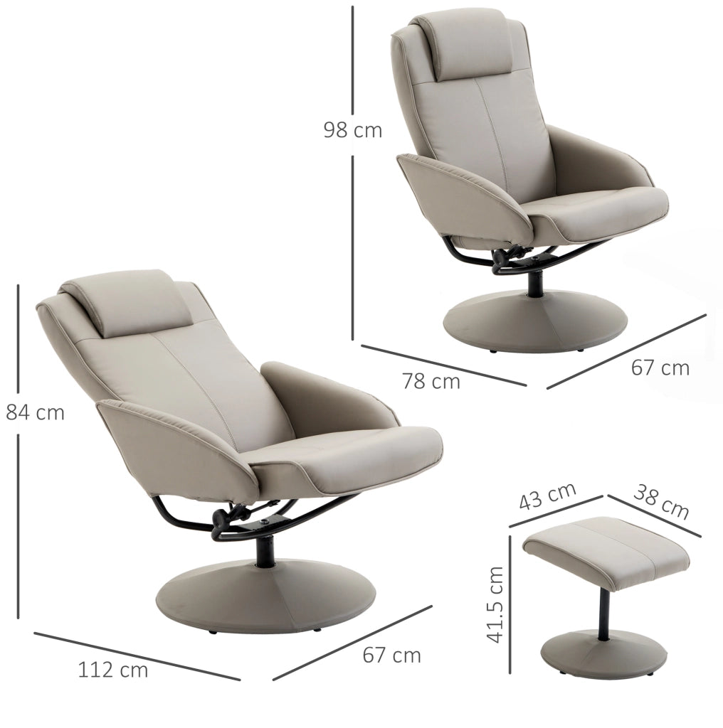 Poltrona relax girevole 360° con poggiapiedi grigia