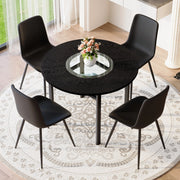 Tavolo da pranzo rotondo con 4 sedie in PU, piano in MDF con inserto in vetro e ripiano in vetro, nero marrone Ø 100 cm