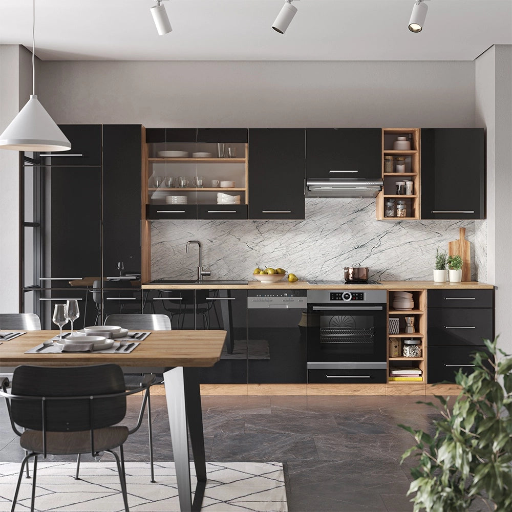 Cucina componibile Fame-Line Antracite lucido/Rovere dorato 355 cm, PL Antracite Vicco