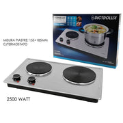 Trade Shop - Fornello Elettrico Con Doppia Piastra Termostato 2500 Watt Per Campeggio 873801 -