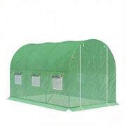 Serra a tunnel con porta avvolgibile e 6 finestre, telo in polietilene 140 g/m², struttura in metallo verde