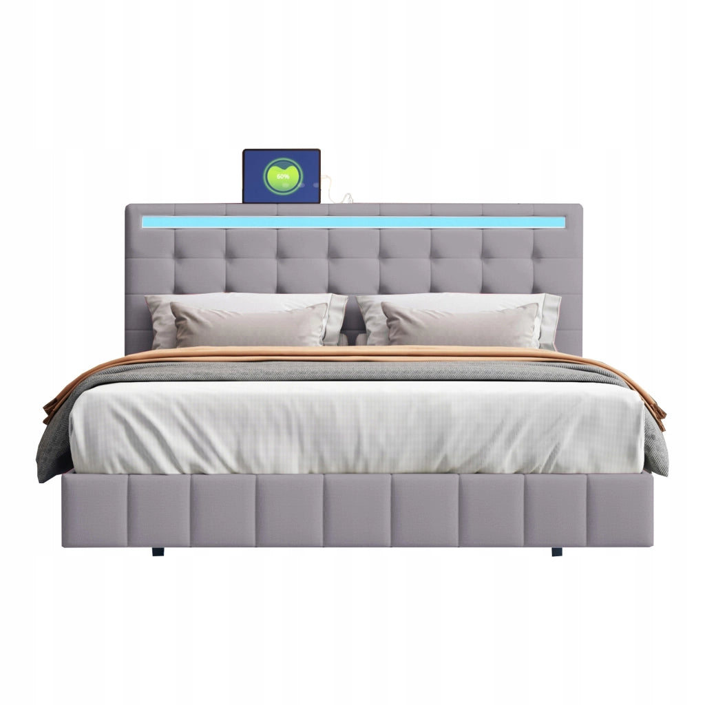Letto imbottito 140x200 grigio con illuminazione a LED - Xylo