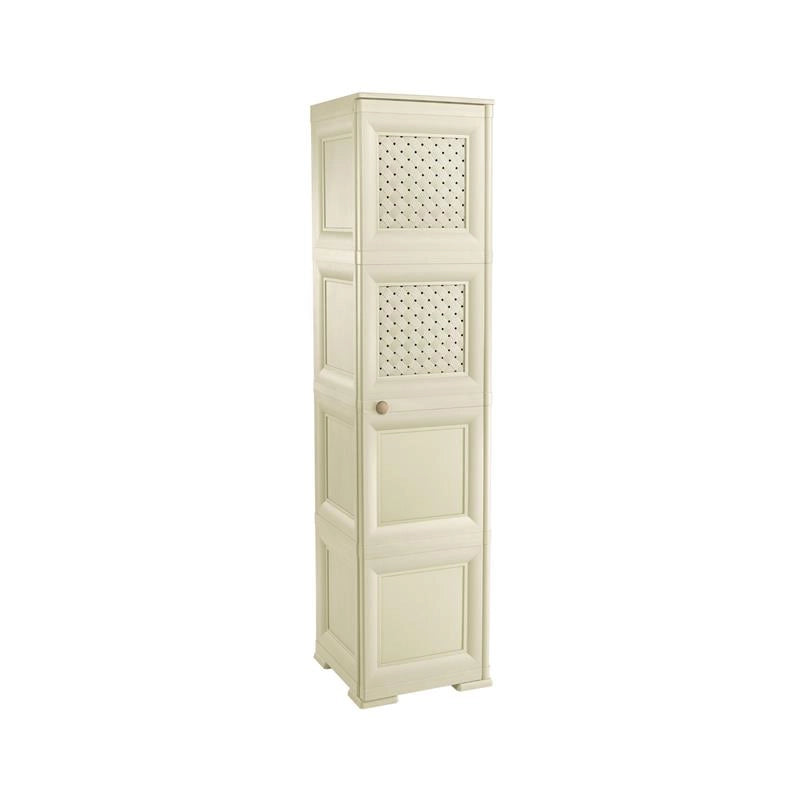 MOBILE ORGANIZZATORE BAGNO 4 MODULI ANGORA 40X43X164 CM CON 2 ANTE TRAFORATE E 2 ANTE EFFETTO LEGNO – MOBILE CONTENITORE VERTICALE SALVASPAZIO