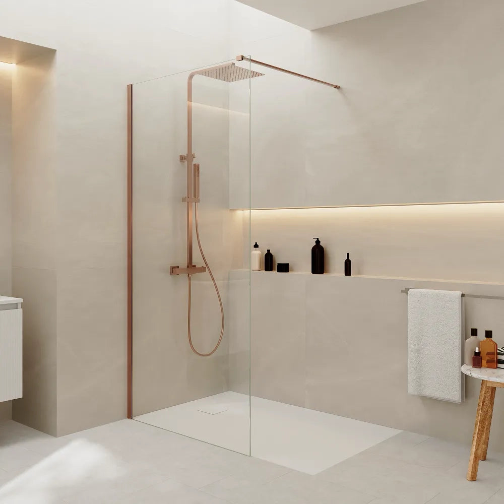Doccia walk-in 80 cm vetro 8mm anticalcare h200 profilo rame spazzolato | Keros
