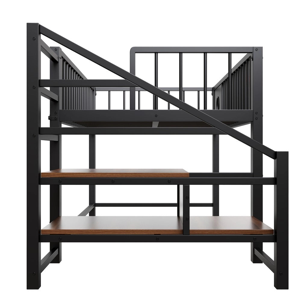 Letto a Soppalco Basso per Bambini con Scala Contenitore ¨C Xylo ¨C Metallo Nero 90x200