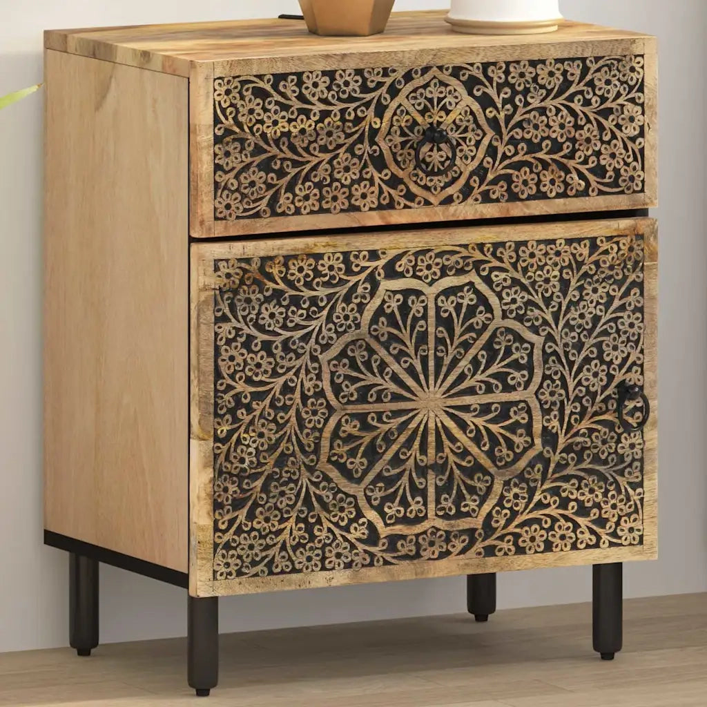 Comodino | Armadio da Notte | Mobiletto da notte 50x33x60 cm in Legno Massello di Mango