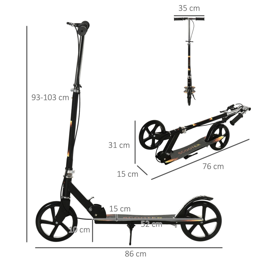 EasyComfort Monopattino per Bambini 7-14 Anni con Manubrio Regolabile su 3 Altezze, 86x35x93/98/103 cm, Nero