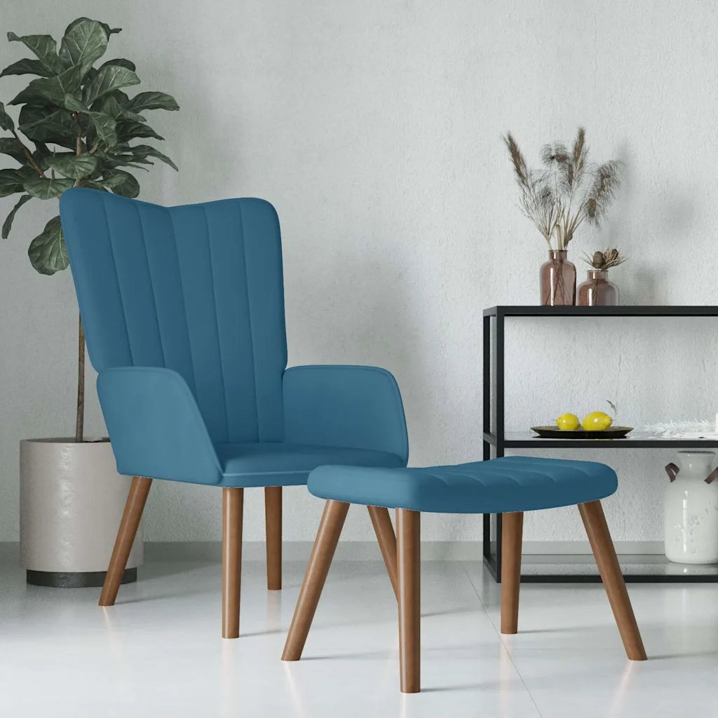 Divano Sedia-Poltrona Relax con Poggiapiedi Blu in Velluto 914536