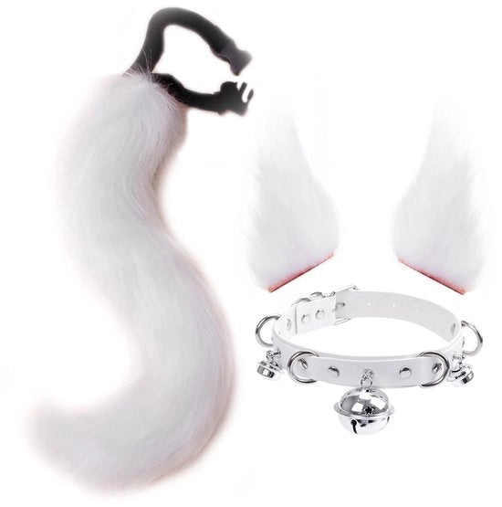 Set di cosplay per gatti con clip per la coda in peluche, collana e accessori per costume adattabili per ogni lunghezza.
