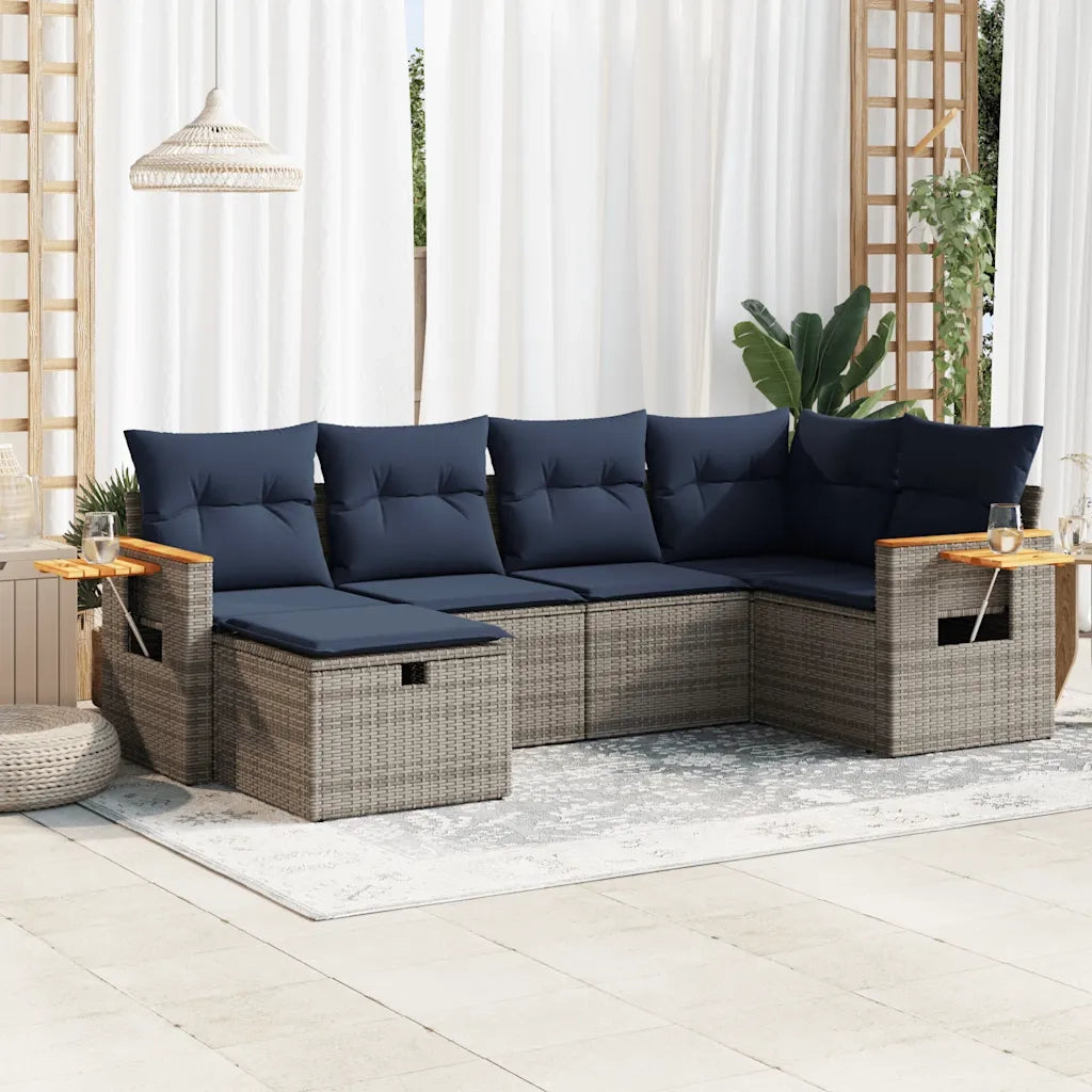 Set Divano da Giardino 6 pz con Cuscini Grigio in Polyrattan 3325974