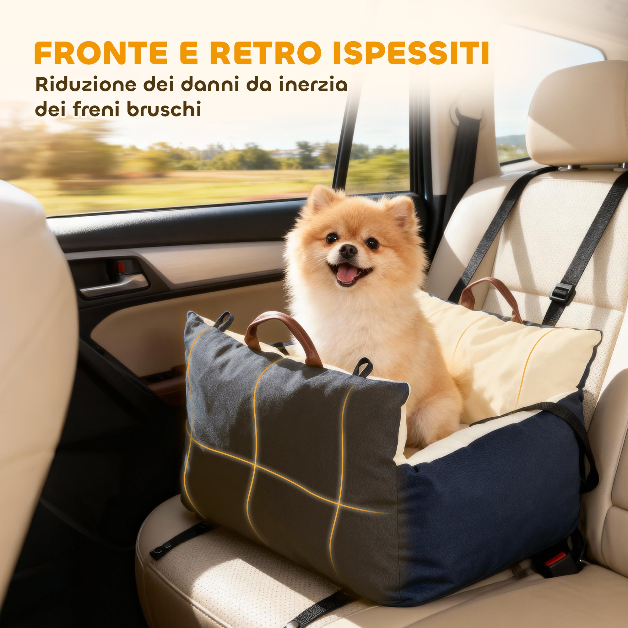 Seggiolino Auto per Cani Piccoli con Guinzaglio di Sicurezza Sfoderabile e Lavabile in Cotone e PP Blu