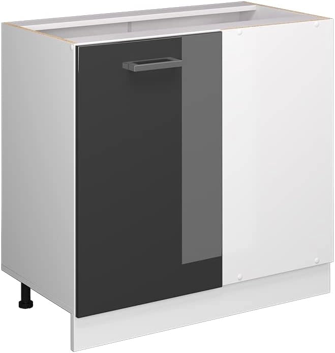 Mobile ad angolo cucina R-Line, Antracite lucido, 86 cm senza piano di lavoro, per la libera combinazione all'interno di sistemi cucina modulari
