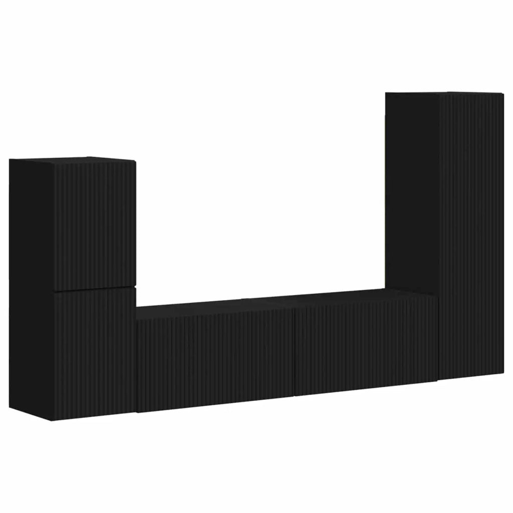 Set mobile TV Montaggio a parete 4 pcs Nero Legno multistrato