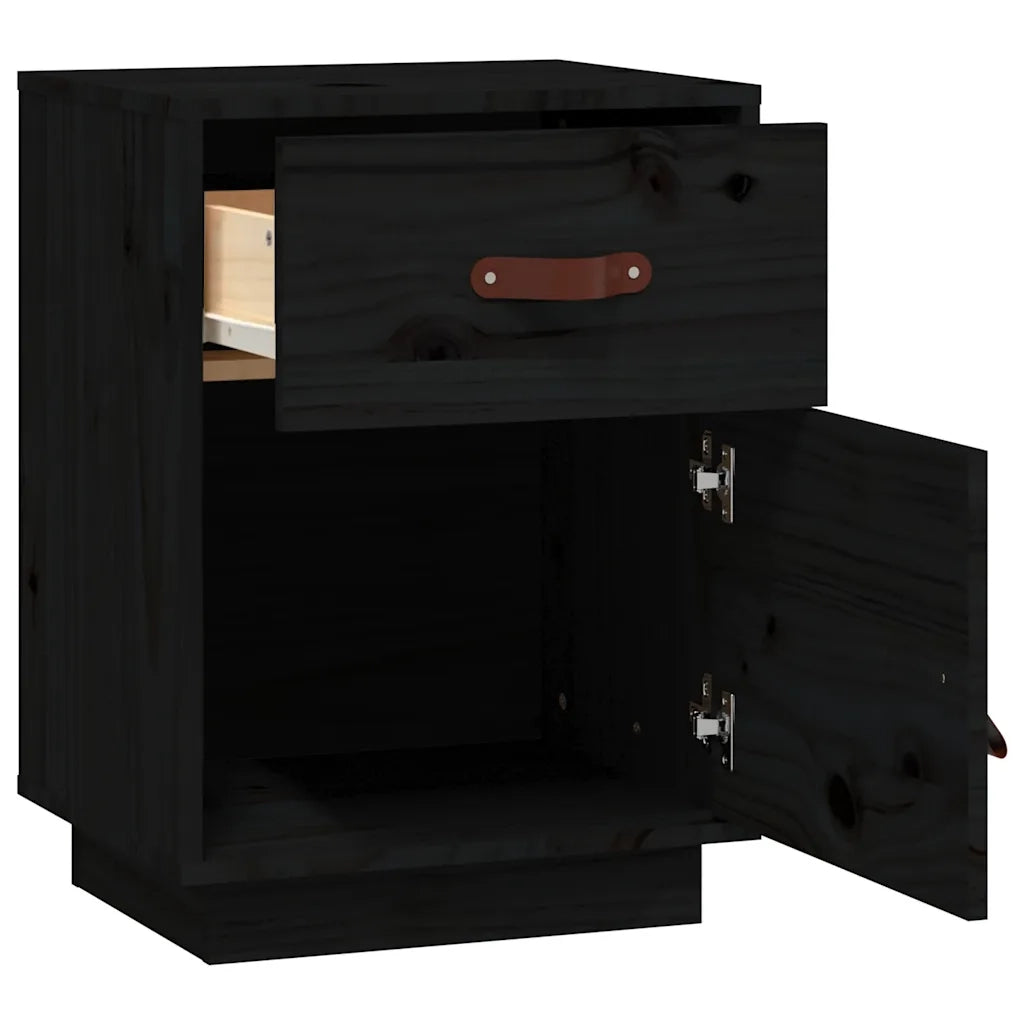 Comodino Nero 40x34x55 cm in Legno Massello di Pino cod mxl 29923