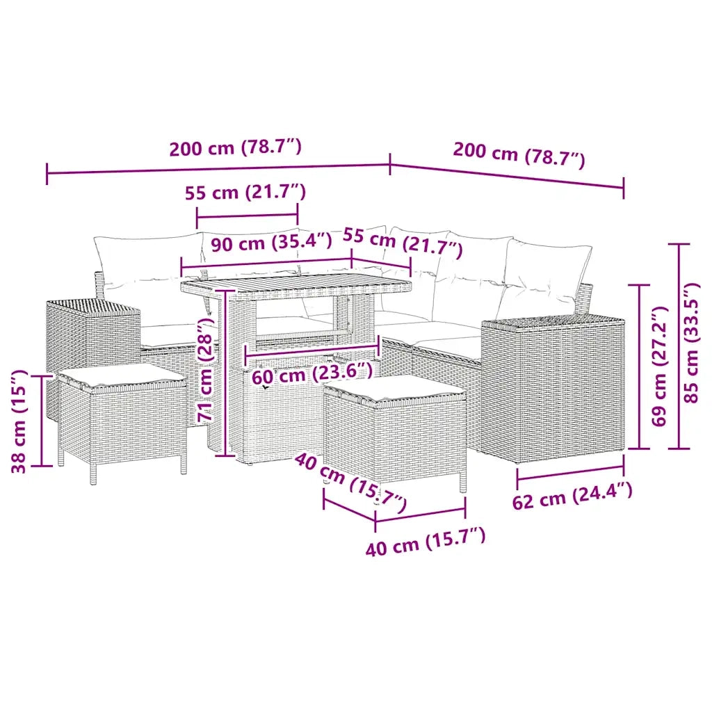 Set Divano da Giardino con cuscino 8 pcs Nero polyrattan 3362005