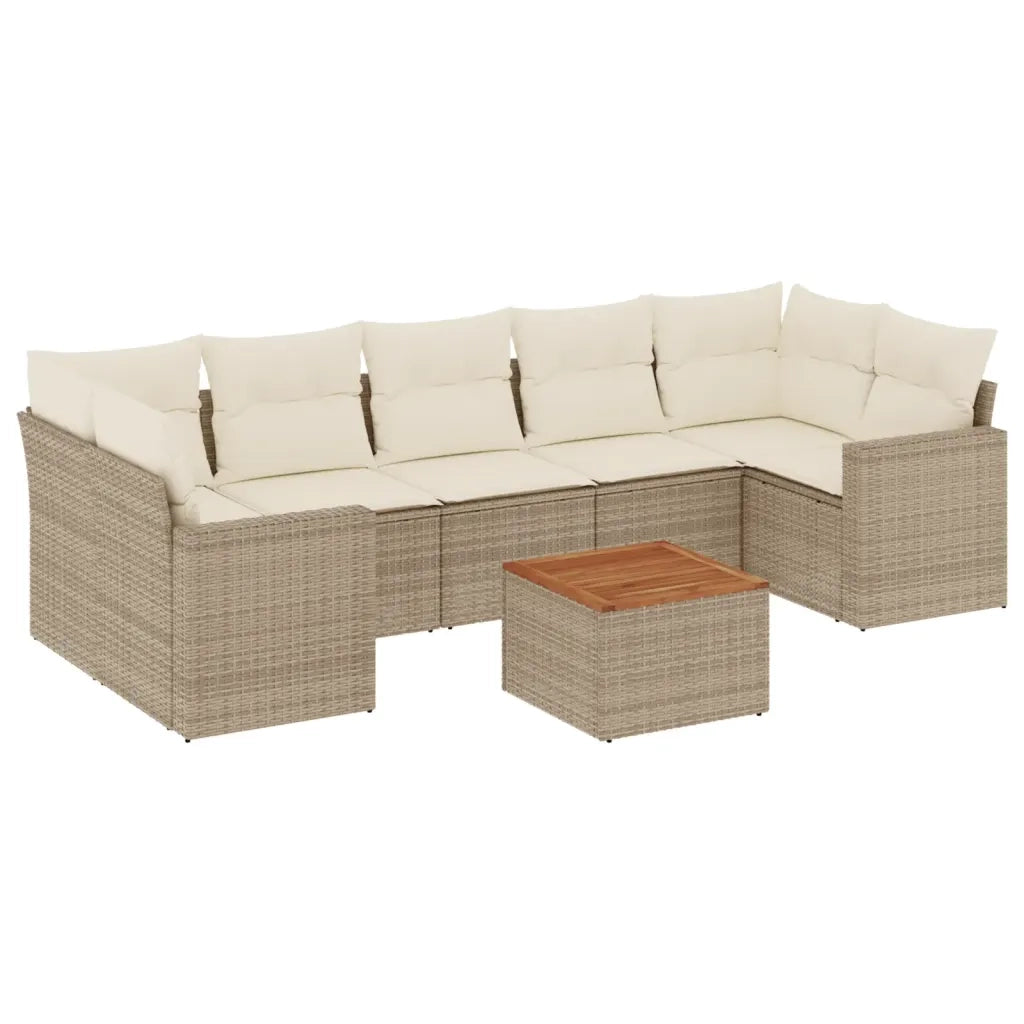 Set Divano da Giardino 8 pz con Cuscini Beige in Polyrattan