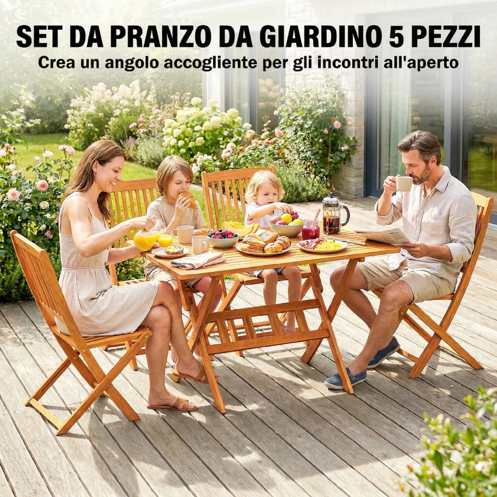 Set da pranzo per giardino ¨C zephmum ¨C 5 pezzi, tavolo e 4 sedie pieghevoli