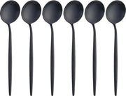 Cucchiaio per caffè, cucchiaio di metallo inox, cucchiaio da tè, cucchiaio da dessert, confezione da 6 pezzi & forchetta, resistente alla lavastoviglie, lunghezza 12,5 cm (nero)