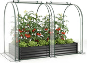 Orto Rialzato da Giardino con Serra, Fioriera da Esterno in Metallo con Copertura Apribile in PVC, Letto Rialzato da Esterno per Giadino, Cortile e Balcone 198 x 100 x 145 cm (Nero)