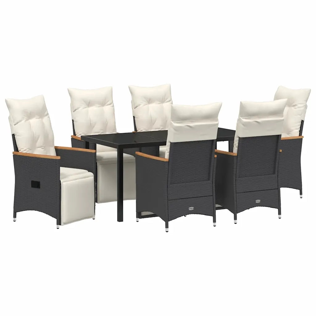Set da Pranzo per Giardino con cuscino 7 pcs Nero polyrattan 3379615