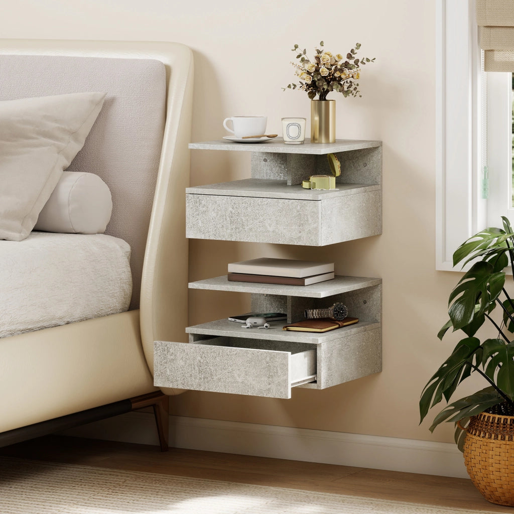 Comodini Sospesi con Cassetto e Mensola ¨C Zephmum ¨C 35x32x22.5 cm Grigio Cemento