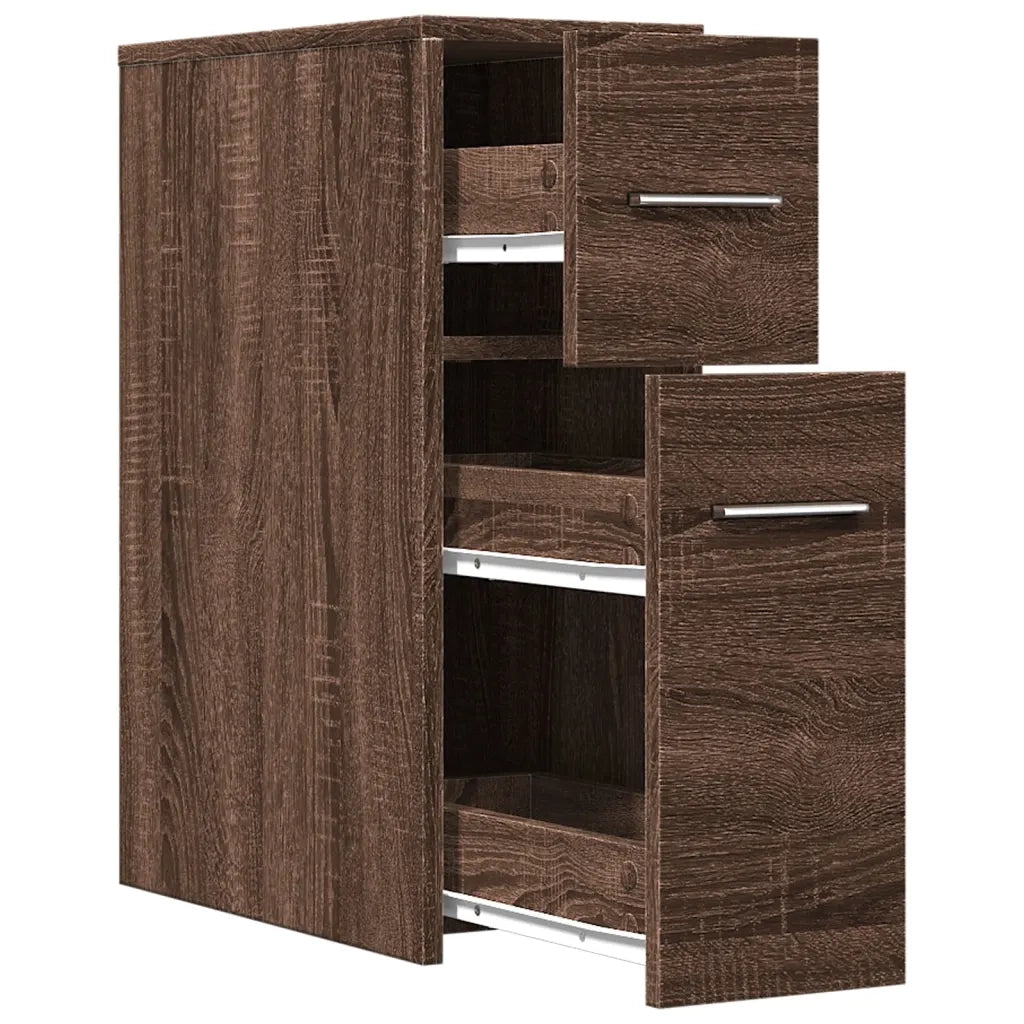 Armadietto da Bagno Stretto con Ruote Rovere Marrone Truciolato 855283